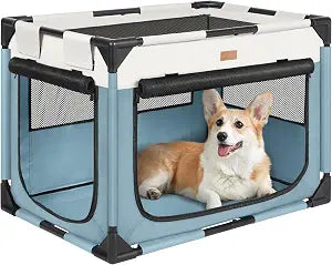 Akinerri Travel Dog Crate for Medium Dogs, Portable Dog Kenne 2 Doors and Mesh Windows, Soft Dog Crates for Indoor Outdoor, Blue