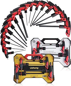 Lichamp T Handle Allen Wrench Set SAE Metric, 16 Piece Standard Long Tee Handle Allen Hex Key Set SAE Metric, 5/64-3/8 inch, 2-10mm, Heavy Duty Excellent