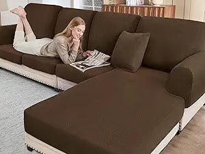 BT.WA Sectional Couch Covers for Sofa Cushion L Shaped Couch Cover Washable Soft Couch Cushion Covers Stretch Sofa Slipcovers with 2 Pcs Pillowcases(3-Piece 2 Seater + 1 Chaise, Caramel)