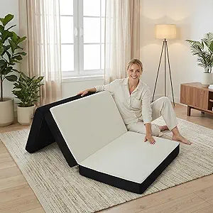 Foldable Mattress Queen, Memory Foam Tri Fold Mattress with Removable Washable Cover, 4 inch Folding Floor Mattresses Bed Sleeping Pad for Guest, RV, Travel, Camping, White, 78"x58"x4"