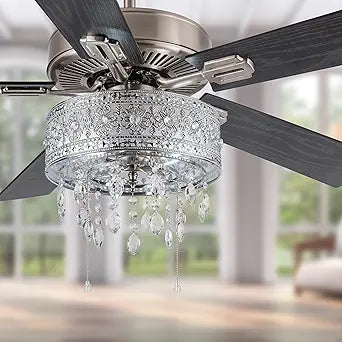 RIVER OF GOODS LED Ceiling Fan with Crystal Chandelier - 52" L x 52" W - Glam Ceiling Fan with Lights