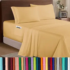 Elegant Comfort Luxury 1500 Premium Hotel Quality Microfiber 4-Piece Sheet Set - Soft, All Around Elastic 18-24 Inches Deep Fitted Sheet - Extra Deep Pocket Sheets, Twin/Twin XL, Camel-Gold