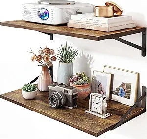Fixwal Floating Shelves for Wall, 24 Inch Wide x 10 Inch Deep Brown Shelves for Bedroom, Large Wall Shelf for Living Room, Kitchen, Bathroom, Laundry Room and Decor Storage (Set of 2)