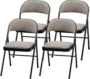 Sudden Comfort Deluxe Portable Padded Foldable Chairs, Lightweight and Cushioned Metal Fabric Folding Chair, Black - Compact and Collapsible Furniture for Indoor and Outdoor Use (Set of 4)
