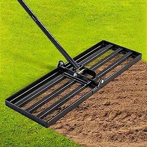 Saker Lawn Leveling Rake 30x10 Inch, Lawn Leveler Tool with 73-Inch Stainless Steel Handle, Heavy Duty Landscape Rake for Yard, Garden, Farm, and Golf Course - Black