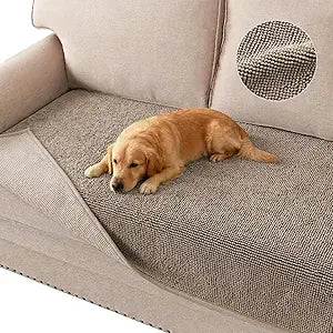 Turquoize Dog Couch Cover Non Slip Chenille Sofa Cover for Dogs Thick Soft Pet Couch Covers for Sofa Washable Couch Cushion Covers for Pets Fuzzy Sofa Furniture Protector (35" x 82", Taupe)