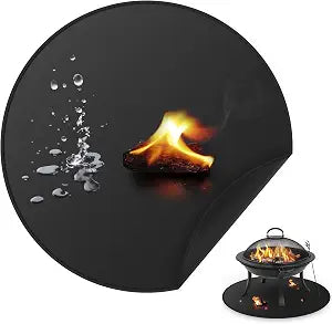 36 Inch Fire Pit Mat, Round Grill Mat for Under Fire Pit and Outdoor BBQ, Double-Sided Silicone Coated Fiberglass, Water and Oil Resistant, Black