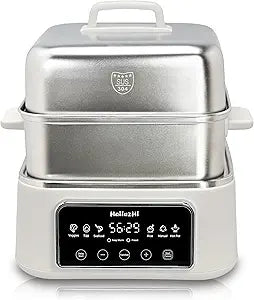 Electric Food Steamer 12.7 QT, Double-Tier 8-in-1 Vegetable & Meal Steamer, Stainless Steel, Timer & Keep Warm, Boil-Dry Protection, Healthy Cooking Kitchen Steamer