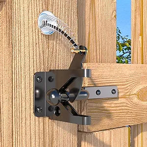 4Pack Gate Latch with Spring Cable Pull for Fence Gate - Carbon Steel - Black,Self Locking Fence Gate Latch,Gate Latch for Wooden Fence,Fence Door Latch (4, Black)