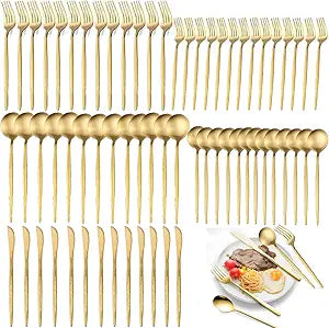 80-Piece Food Grade Gold Silverware Set, Luxury Flatware Set for 16 - Premium Stainless Steel Cutlery Set with Spoons Forks Knives, Shiny Gold Polished Kitchen Utensils for Home Restaurant Hotel
