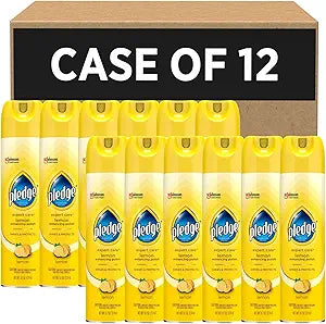 Pledge Enhancing Polish Spray, Wood Furniture & Stainless Steel Polish, Remove Dust and Fingerprints, Fast Shine and Protect, Prevent Scratches & Knicks - Lemon Scent, 9.7oz (Pack of 12)