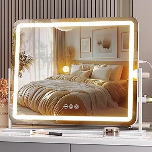 Hasipu Vanity Mirror with Lights, 24" x 20" LED Makeup Mirror, Light up Mirror with Smart Touch 3 Colors Dimmable, Brightness Adjustment, 360 Rotation (White)