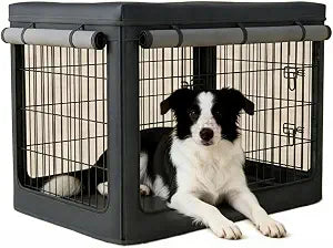 Dog Crate Cover,Fits Most 38-inch Dog Crates,1680D Waterproof Oxford Cloth with Detachable Top & Breathable Mesh,Waterproof Dog Kennel Cover, Black