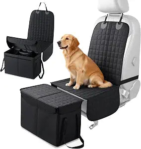 HOMBYS Detachable 2-in-1 Back Seat Extender for Dogs, Full-Coverage Pets Car Seat Cover & Storage Organizer, Waterproof Seat Protector for Cars, TruVs, Trucks (with Zipper Combination, Medium)