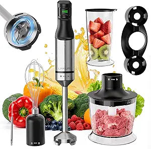 1200W Immersion Blender Handheld, 5-in-1 Variable Speed Emulsifier Hand Blender Stick with Whisk Chopper Milk Frother Mixing Cup and Storage Rack for Kitchen Soup, Purees, Baby Food and Smoothies