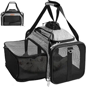 PETUX Expandable Airline-Approved Pet Carrier for Small Cats up to 10 lb | Top-Side Expandable, TSAFriendly, Underseat, Soft Travel Bag with Breathable Mesh and Safety Buckle, 17 x 11 x 9.5 in, Grey