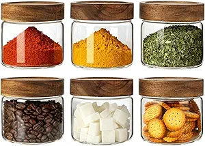 CONNOO 17oz Airtight Glass Spice Jars with Lids (6-Pack)  Thick, Durable Storage for Pantry, Coffee, Sugar & Meal Prep
