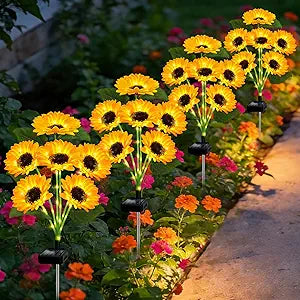 Solar Lights Outdoor Garden Decor,4 Pack with 24 Sunflower Lights,Solar Flowers Lights Waterproof,Birthday Gifts for Mom Women Grandma,Outside Decorative Stakes Light for Landscape Yard Patio Lawn