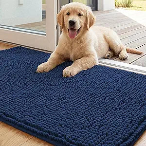 H.VERSAILTEX Dog Door Mat for Muddy Paws Absorbent Dirt Trapper Non Slip Quick Dry Washable Chenille Mats for Dogs Entry Rug for Indoor Outdoor (Navy, 24" x 36")