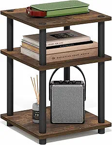 Furinno Turn-N-Tube Side Table, 3-Tier Square Modern End Table, Toolless Open Shelves Nightstand, Night Stand, Bedside Table, Easy Assembly, for Living Room, Bedroom, Amber Pine