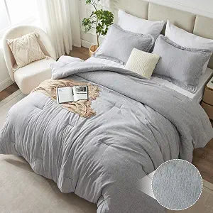 CozyLux Queen Comforter Set, Heathered Light Grey, 3 Pieces Bedding Sets