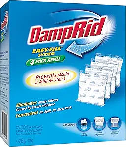DampRid - Fragrance Free Moisture Absorber 10.5 oz. Easy Fill Refill Packs - 4 count  Attracts & Traps Moisture for Fresher, Cleaner Air