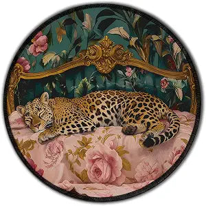 Maximalist Floral Leopard Round Mouse Pad with Stitched Edge Non-Slip, Vintage Emerald Green Botanical Leopard Cheetah Mouse Mat for Computer Laptop Home Office Desk Accessories 8.6x8.6 in