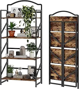 BHG No Assembly Folding Bookshelf for Living Room,Semicircle Collapsible Book Shelf for Home Office, Portable Bookcase Storage Organizer Rack Shelves