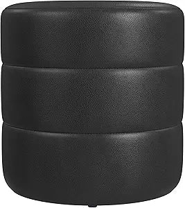 Spatial Order Upholstered Faux Leather Round Ottoman (No Lid, Seat Only) | Spatial Order Home Dcor | Foot Rest Pouf  Black Faux Leather