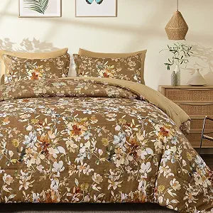 Dobuyly Brown Comforter Set Queen Size, 7 Piece Floral Bedding Comforter Set, Bed in a Bag Botanical Flower Pattern with Sheets, Pillowcases & Shams All Season