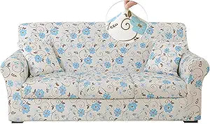 Stretch Printed Sofa Cover Couch Covers, 6-Piece Sofa Slipcovers with 3 Separate Cushion Cover & 2 Pillow Case, Washable Soft Spandex Furniture Protector for Living Room(Sofa,Floral)
