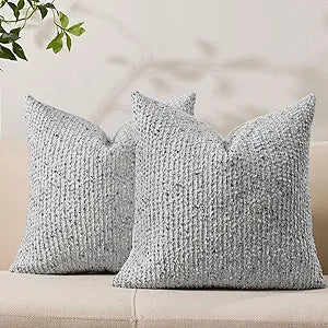 Allorry Decorative Couch Throw Pillow Covers 20x20 Set of 2 Blue Striped Soft Wool Pillow Covers Neutral Textured Boho Cushion Covers for Modern Farmhouse Sofa Bedroom Living Room Decor SY012-C20