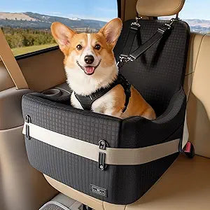 PETSFIT Dog Booster Car Seat for Small/Medium Dogs Up to 35 lbs  Patented Safety System, 5" Memory Foam Pet Car Seat, Fully Detachable and Washable Cover, Front/Back Seat Travel Booster (Black)
