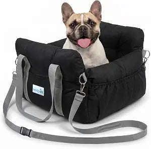 Dog Car Seats for Small Dogs, Soft Dog Bed with Waterproof Bottom, Booster Puppy Car Seat with Safety Leash, Dog Carrier for Travel with 3 Pockets, Pet Car Bag with Adjustable Buckles, Black