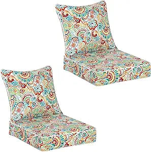 COZYVIDA Outdoor Deep Seat Cushion Set of 2, 22"x24"x5.1" Seat & 23"x19" Back,Water-Resistant Breathable Fabric, UV-Resistant 1000+ Hrs, 30D Foam with Recycled Fiber Fill and YKK Zippers,Boho Paisley