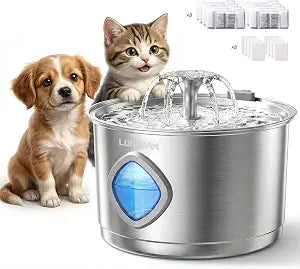 Cat Water Fountain Stainless Steel - 2.8L/95oz Automatic Quiet Drinking Fountain with 8 Filters 8 Sponges Water Level Window Gifts for Kitty Small Pets Indoor