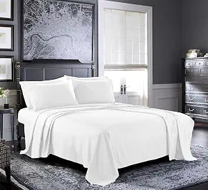 Pure Bedding Bed Sheets - Queen Sheet Set [4-Piece, White] - Hotel Luxury 1800 Brushed Microfiber - Soft and Breathable - Deep Pocket Fitted Sheet, Flat Sheet, Pillow Cases