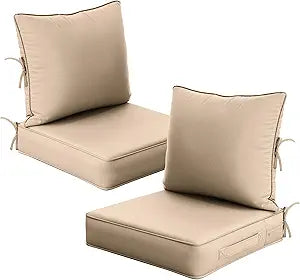 Outdoor Chair Cushions Set of 2,Patio Furniture Cushions with Removable Cover,Waterproof & Fade-Resistant Deep Seat and Backrest Cushion Replacement for Sofa,22x22x4 inch,Sand