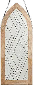 RIVER OF GOODS 36" H Cathedral Geometric Clear Glass Window Panel in Mango Wood Frame