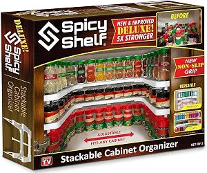 Spicy Shelf Deluxe - Expandable Spice Rack and Stackable Cabinet & Pantry Organizer (1 Set of 2 Shelves) - As seen on TV Deluxe (Spicy Shelf Organizer) - Pantry Organization - Pantry Spice Organizer