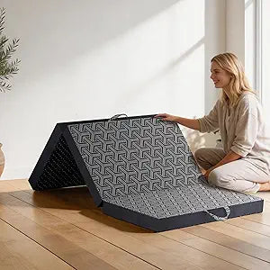 Tri Folding Mattress,4'' Queen Foldable Mattress,Ventilated Trifold Memory Foam Mattress with Washable Cover,Handle & Non-Slip Bottom,Portable Mattress for Guest Floor Bed,Camping,Travel,Yoga