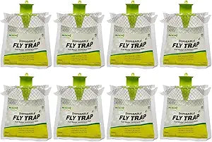RESCUE! Outdoor Disposable Fly Trap  Hanging Fly Catcher with Attractant Bait, Fly Bag for Patio, Yard, Trash & Farm Areas  Easy-to-Use Outdoor Fly Control - 8 Traps