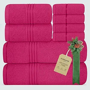 8 Piece Bath Towels for Bathroom - 100% Cotton, Soft Absorbent Bathroom Towels Set - 2 Extra Large Bath Towels, 2 Hand Towels & 4 Washcloths - Hotel Spa Thick Plush Towel, Fuchsia Purple