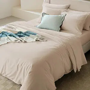 Double Stitch 100% GOTS Organic Cotton Duvet Cover, Washed Cotton King Size Duvet Covers Set, 300 TC Luxury Hotel Sateen Weave 3PCS Bedding Set, Soft Long Staple Cotton, Made in India, Beige