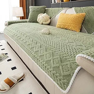 vctops Cable Jacquard Plush Sofa Couch Covers Boho Fuzzy Couch Cover for Dogs Soft Non Slip Sectional Sofa Slipcover Thick Warm Washable Furniture Protector for Kids, Pets (Sage Green,36"x94")