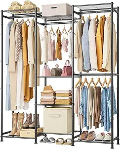 HOMIDEC Wardrobe Closet, 4 Hanging Spaces Portable Clothes Rack,Free Standing Closet Organizer and Storage System with Hanging Rods,Clothing Rack Suitable for Cloakroom,Bedroom,Entrances,etc.Black