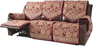 Waterproof Recliner Sofa Covers Non-Slip Recliner Couch Covers for 3 seat, Split Washable Jacquard Reclining Couch Covers Furniture Protecto (RED, 3 Seater)