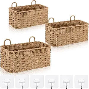 3 Piece Wall Hanging Baskets for Organizing Paper Rope Woven Baskets Sets Boho Style Storage Bins for Fruits Vegetable Kitchen Storage Farmhouse Wall Decor Housewarming Gifts