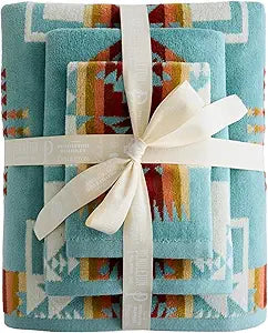 Pendleton 3 Piece Bath Towel Set - Bath, Hand, and Washcloth, 100% Cotton Shower Towels, Soft and Highly Absorbent, Quick Dry, Fade Resistant for Bathroom, Hotel and Spa - Aqua