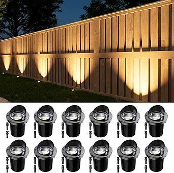 12 Pack Low Voltage In-Ground Lights with Glare Shield, 3000K Warm White LED Aluminum Paver Lighting, Waterproof 12-24V Outdoor Uplights for Driveway, Fence, Trees, Walls & Patio, Connectors Included